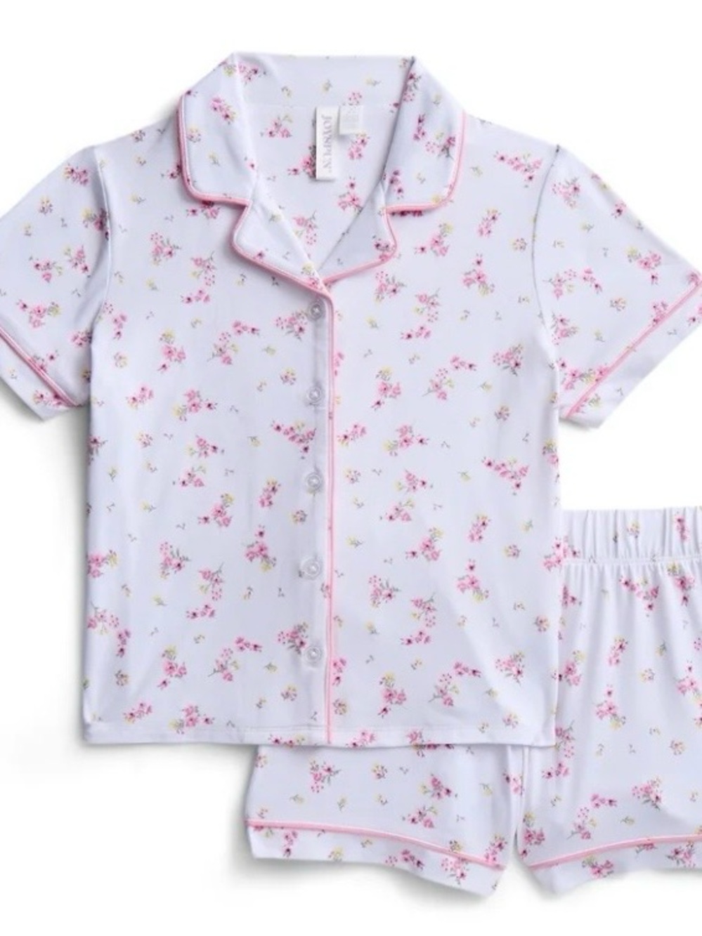 Girls Pink Floral Short Sleeve Pajama Set